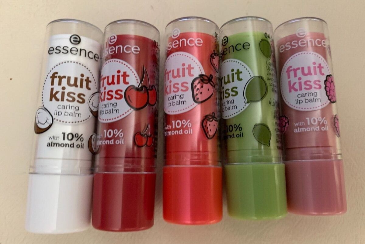 New Essence Fruit Kiss Caring Lip Balm: Cherry, Coconut, Raspberry, Lime +