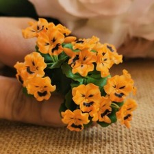 Miniature Dollhouse Flower Orange Pansy Flowers 3 Bunches Flower Window Decor