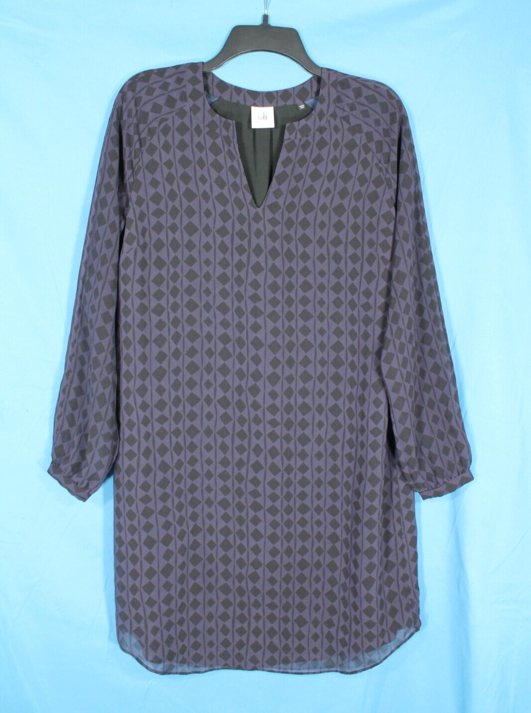 Purple Black Chiffon V-Neck Lined Shift Dress with Diamond Print