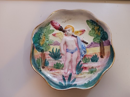 Vtg Painted Porcelain Cherub Trinket Dish Capodimonte Italy 5627 - Picture 5 of 9