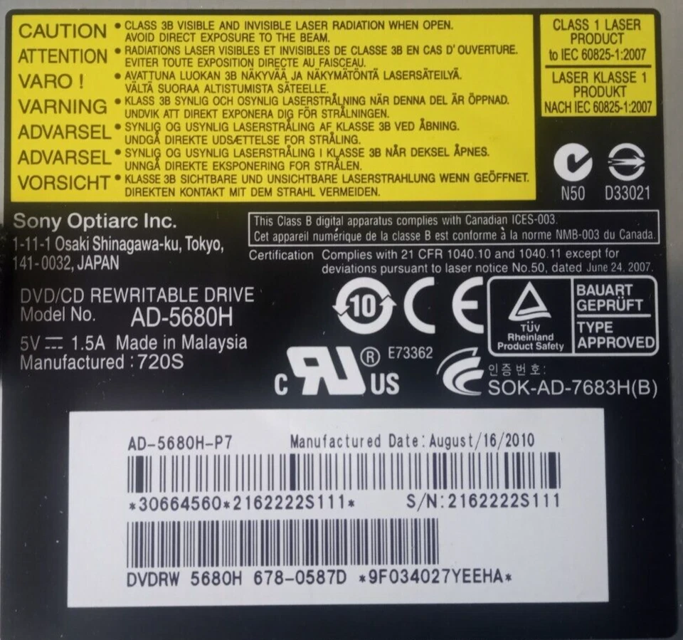 Apple iMac DVD-RW Optical Superdrive - AD-5680H - 2010 - A1311 21.5" - A1312 27" - Image 4 of 4