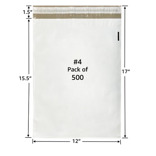 UOFFICE 500 Poly Mailers Bags 12x15.5" - #4 Pouches Envelopes White Self-Sealing - Picture 2 of 11