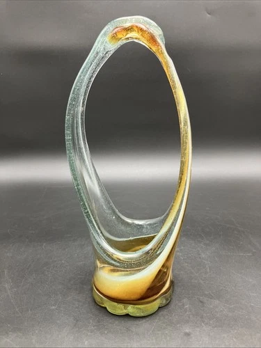 Vintage 1960s MCM Hand Blown Swirl Glass Murano Stretch Basket Vase Centerpiece