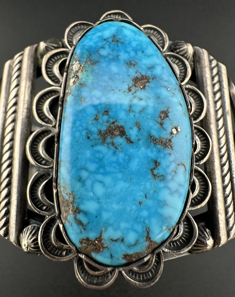 Vintage Navajo Turquoise Silver Cuff Bracelet Signed Harry Morgan | eBay
