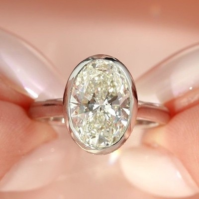 2.45 Ct Oval Cut Moissanite Bezel Engagement Ring 14K White Gold Plated