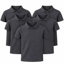 Image of Pack of 5 Kids Polo Shirts Boys Girls Unisex School Uniform Plain PE T-Shirts
