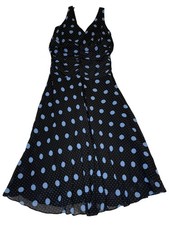 Vintage Chic Black Midi Dress with Playful Blue Polka Dots