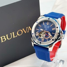 Bulova Marine Star 98A282 Automatic Men's Watch Blue Dial Silicone Strap 45MM