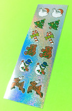 Glittery Christmas Santas Trees Bears Snowmen Reindeer Candy Cane Sticker Sheet