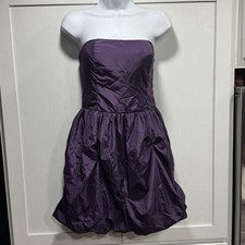 Y2k Matte Purple Satin Bubble Hem Dress Hoco Prom Formal Junior M Strapless