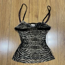 ROBERTO CAVALLI - NUDE / BROWN TIGER TANK TOP LINGERIE TOP SIZE 40