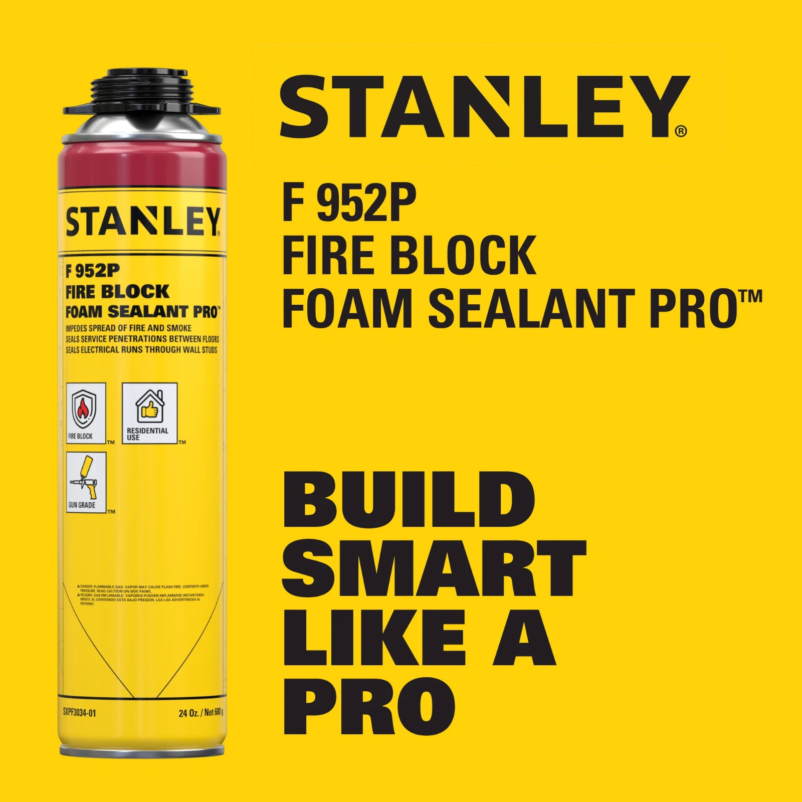 Stanley F952P Orange Fire-Rated Sealant Foam 24oz, 12 Pack-Pro Use,Gun Not Incl.