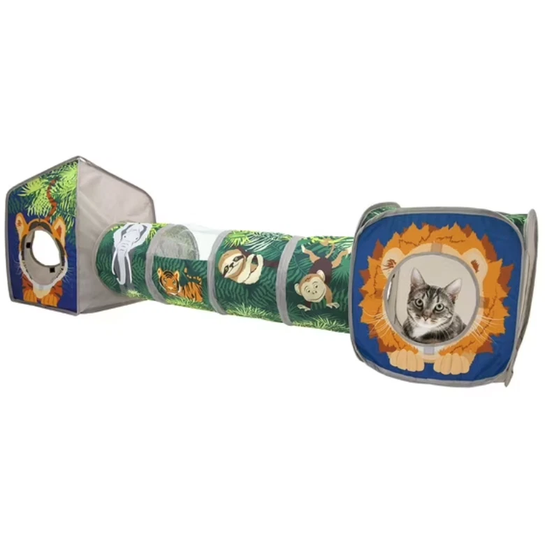 Collapsible Cat Tunnel Cube Play Condo for Indoor Cats Jungle Hideout