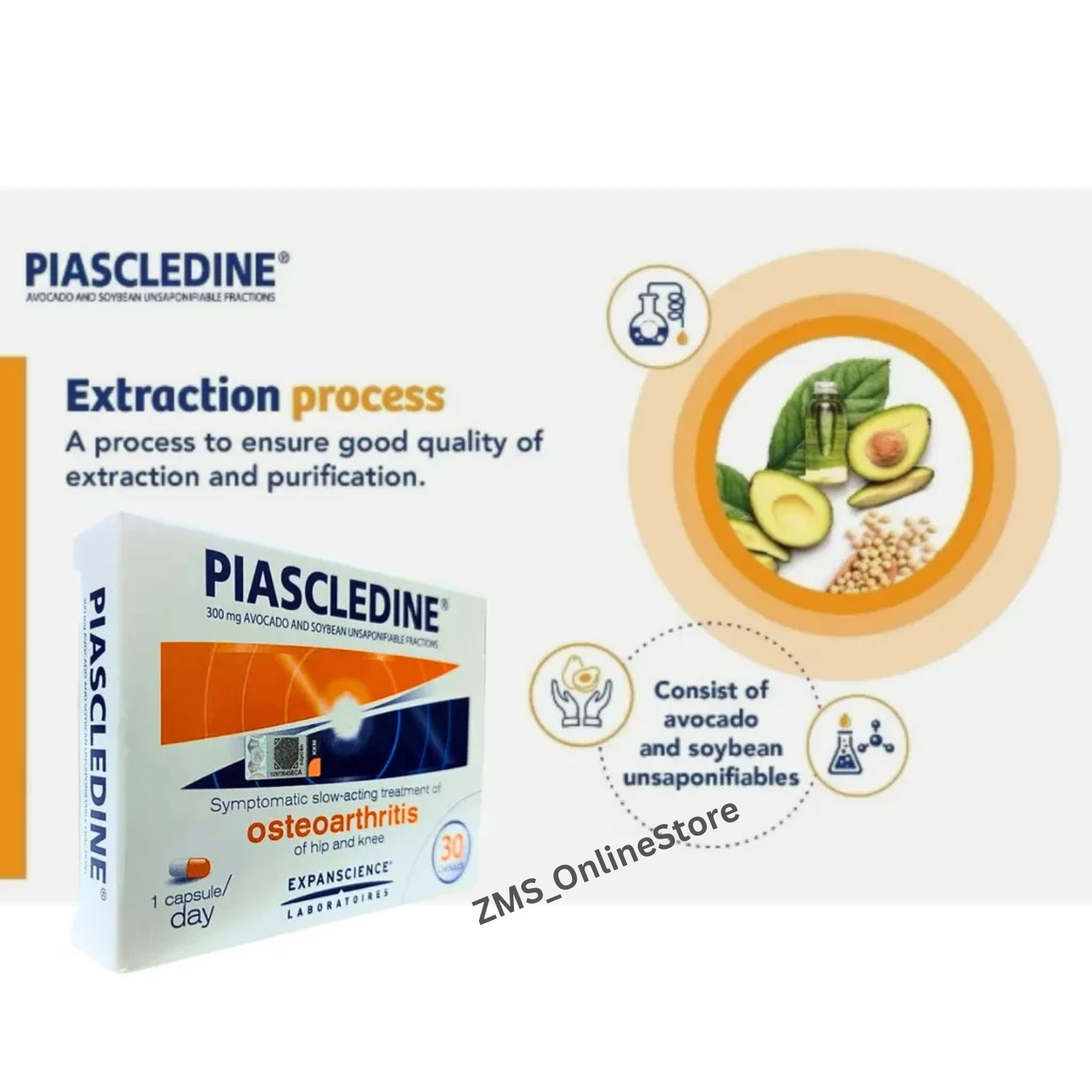 1 Box Piascledine 300mg x 30 Capsules Anti-rheumatic Osteoarthritis Joint-Pains