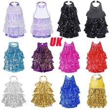Girls Sparkle Gymnastics Leotards Kids Salsa Samba Rumba Ballet Dance Unitards