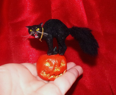 HALLOWEEN Black cat MADE TO ORDER OOAK 1:12 Miniature Dollhouse handmade realist