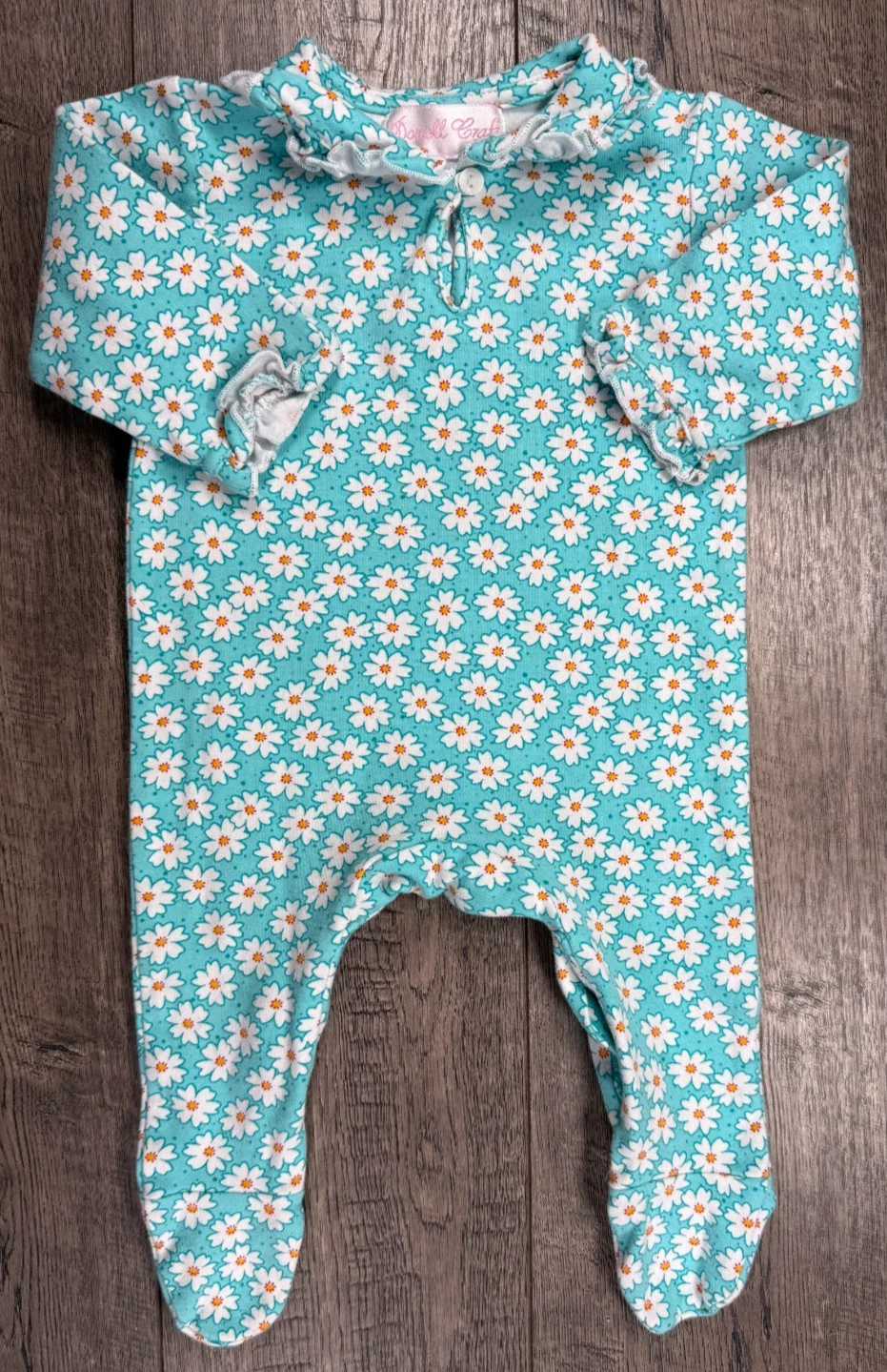 Baby Girl Clothes Powell & Craft 0-6 Month Blue Daisy Footed Outfit