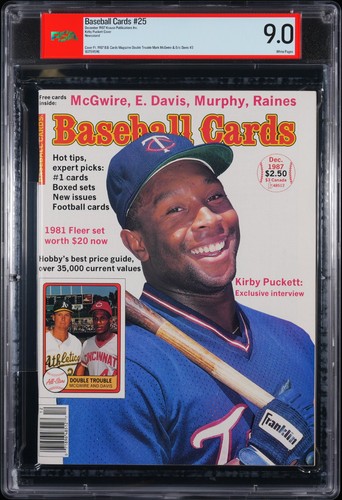 BASEBALL CARDS MAGAZINE #25 DECEMBER 1987 NEWSSTAND KIRBY PUCKETT PSA 9.0