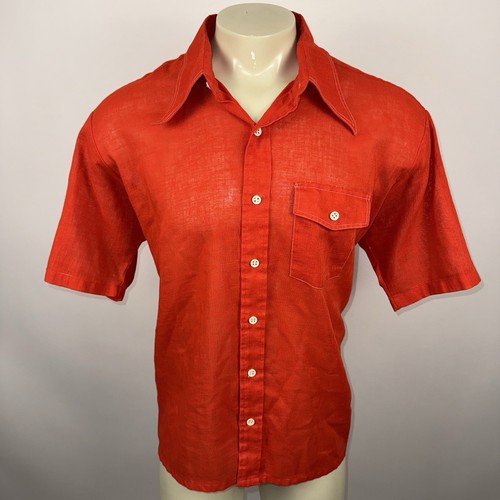 Vtg 60s 70s Golden Vee Shirt Groovy Disco Hippie Beatnik Woven MCM Mens XXL 2XL - Picture 2 of 12