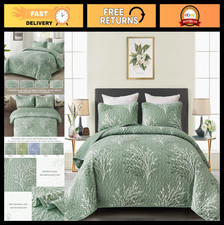 King Size Sage Green Quilt Set - 3 Piece Floral Bedspread  Coverlet, All Season
