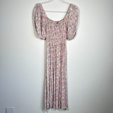 Faithfull the Brand Smocked Floral Midi Dress Boho Cottagecore Woman Size S