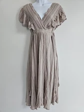 Baltic Born Dress Womens Large Beige Maxi Boho Ruffle Sleeve Jennifer Boho