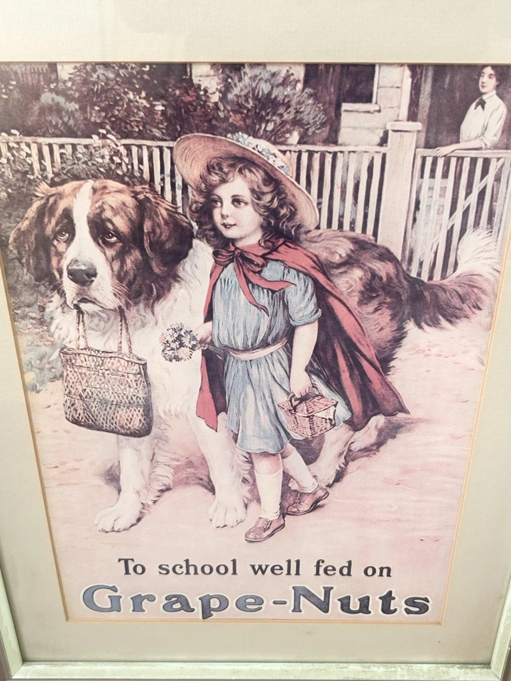 Vintage “To School Well Fed on Grape-Nuts” Framed Advertising Print. - Image 4 of 4
