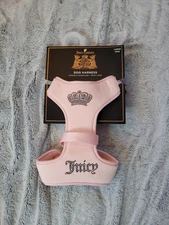 Juicy Couture Pink Dog Harness Size Large Bling Crown And Juicy Mesh Padding NWT