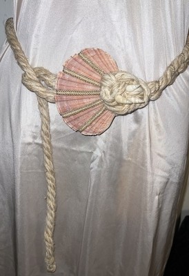 VINTAGE 1970\'S 80s BOHO GYPSY Large Shell Festival Rope BELT CREAM Pink Rare VINTAGE 1970 main image 2