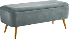 Upholstered Velvet Storage Bench 44"W X 16"D X 18"H Grey,Golden Powder Coating L