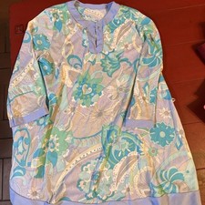 Vintage Lorraine Maxi Length Nightgown Blues Graphic Made In USA Polyester 32