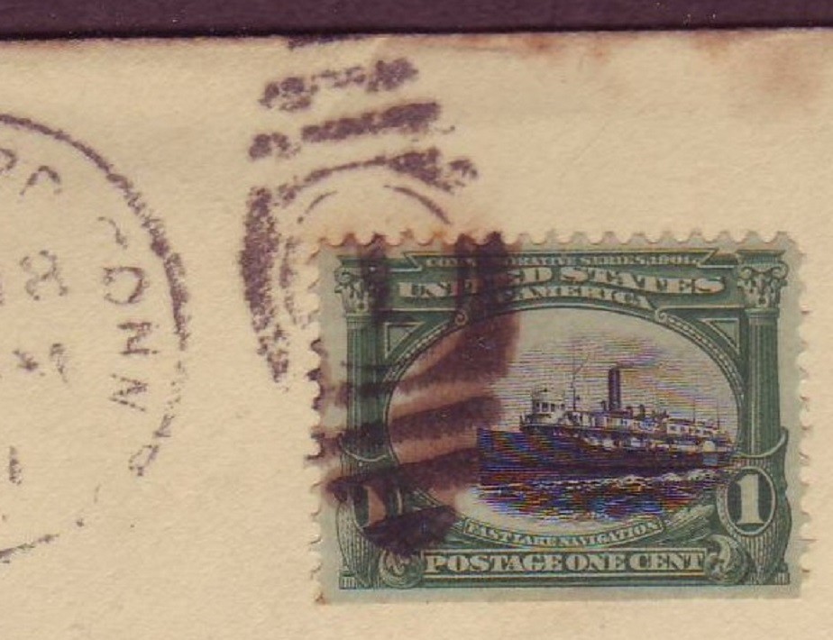 294 - VERY SLOW BOAT - RARE VIGNETTE SHIFT - ESPECIALLY DESIRABLE on 1901 Cover!