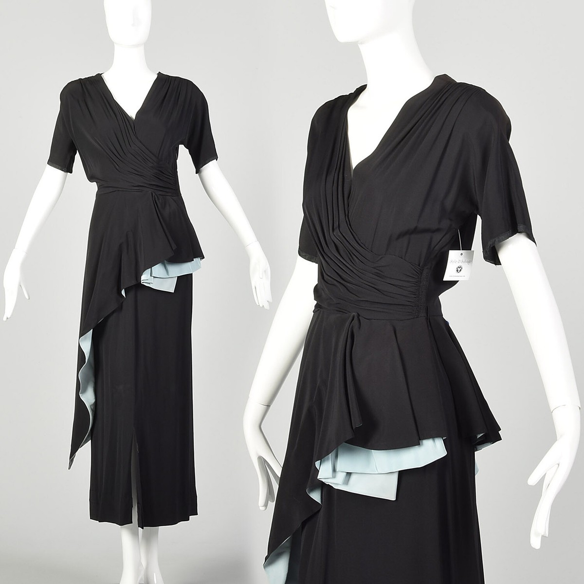 the dress starr formals 1940s Frank Evening Gown Formal Peplum Sash Rayon Starr bridal