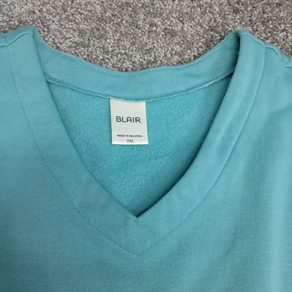 Blair Women's Long V Neck Sweater Sleep Soft Pull Over Teal 2X-Large RN81700 - Image 2 of 4