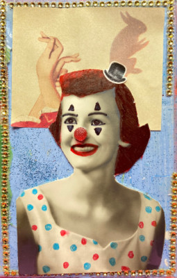 the Clown Lady Mixed Media Original Collage Art circus carnival funny fool