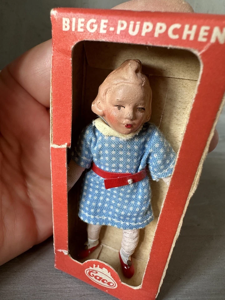 Poupée Ancienne Miniature Allemande Dans Sa Boîte Maison Poupée Poupon 1950 - Photo 4/4