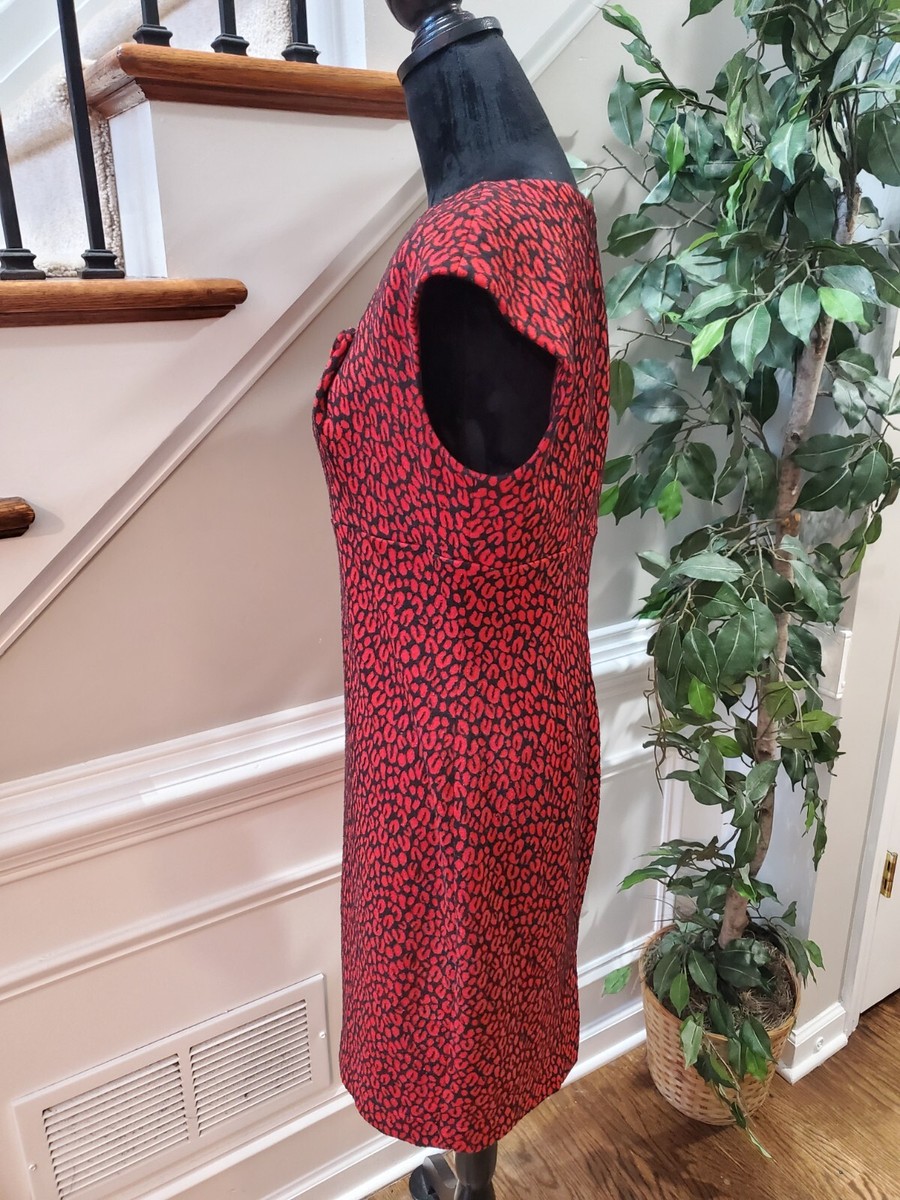 red and black calvin klein dress Calvin Klein Red Black Floral Rose Puffy Short Sleeve Scuba Sheath Dress