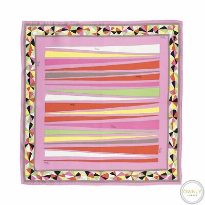 Emilio Pucci Pink Multi Color 100% Silk Geometric Bordered Hand