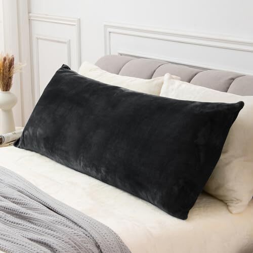 Pillow Cover with Zipper Closure, Super Soft and Cozy Fuzzy Fleece Body Black