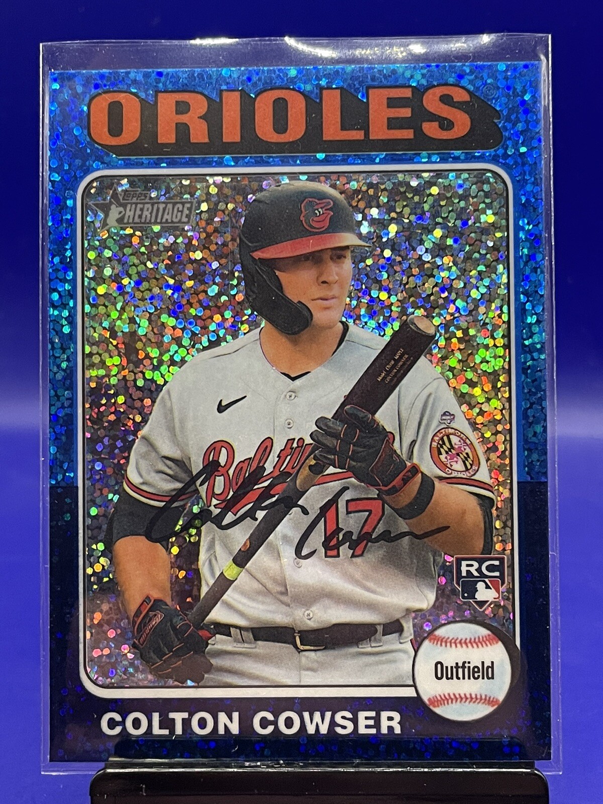 2024 Topps Heritage - Chrome Blue Sparkle Refractor #388 Colton Cowser (RC)