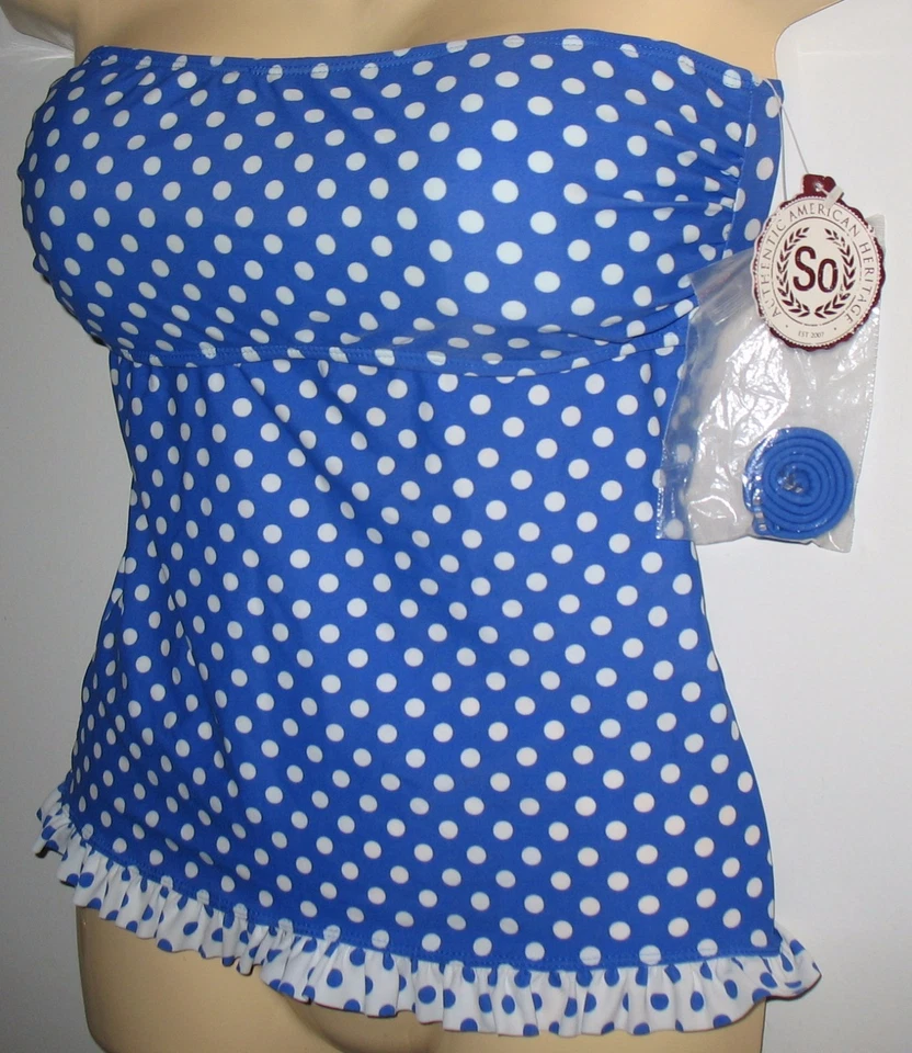 SO - NUEVO - JR. M - AZUL / BLANCO LUNARES TANKINI TRAJE DE BAÑO / TRAJE DE BAÑO TOP   Foto 2 de 3