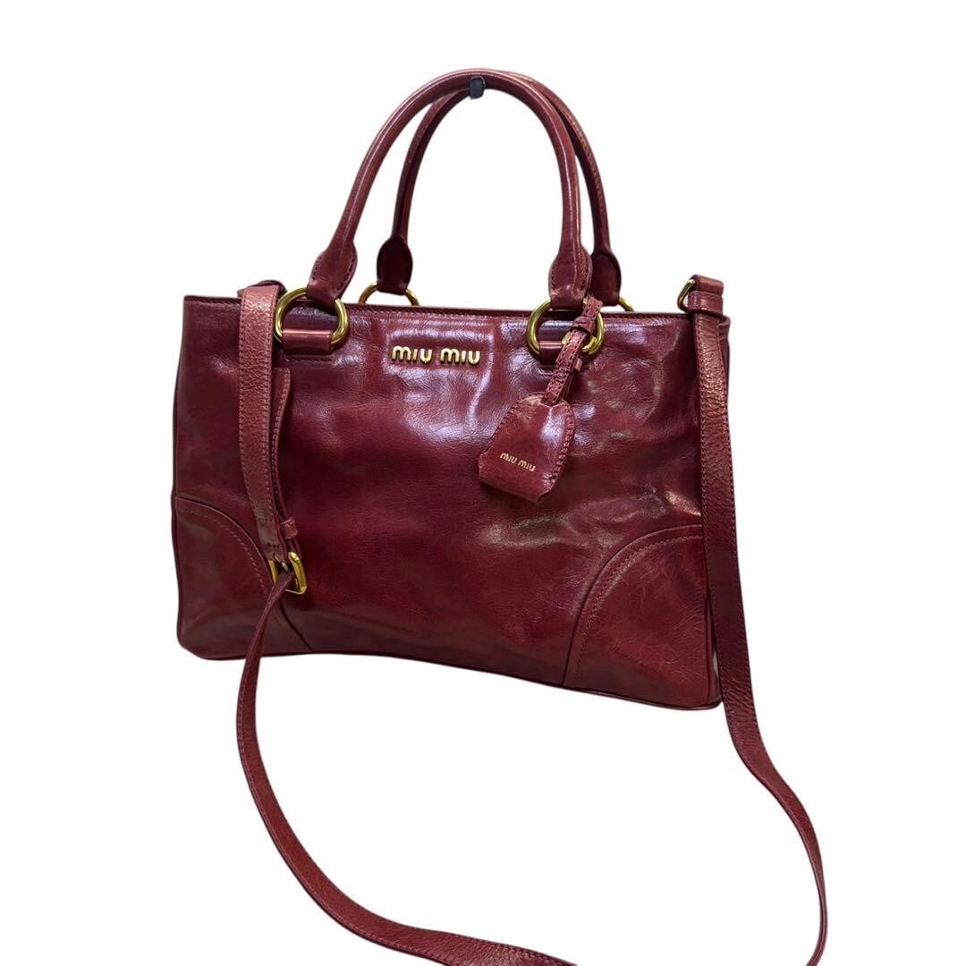 MIU MIU Vitello Shine Leather Leather Tote Bag Shoulder Bag MIU MIU Vitello Shine Leather Leather Tote Bag Shoulder Bag