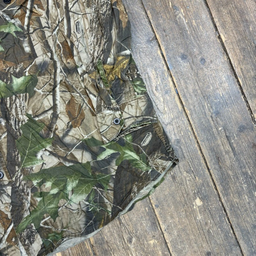 Red Head Real Tree Shirt Y2K USA Camo Army Button Down Top, Green, Mens XL image 5