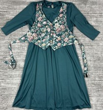 Tabby Dress Womens 14P Green 3/4 Sleeve Midi Made in USA Peasant