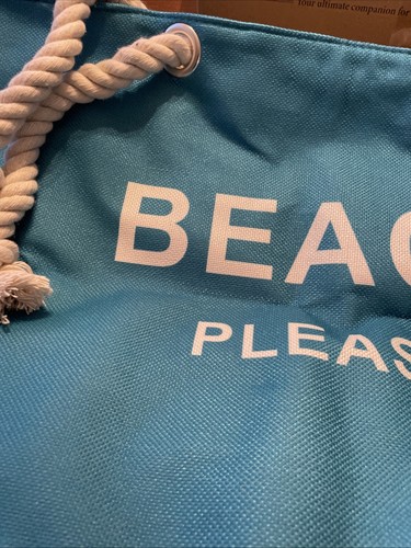 TESALATE Beach Please Large Canvas Beach Tote Bag with Zipper, Teal Blue, NWT - 第 3/12 張圖片