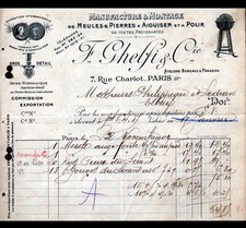 PARIS (III°) USINE de MEULES & PIERRES à aiguiser & à polir "F. GHELFI" en 1909