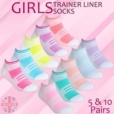 Image of 5 10 Pairs Girls Kids Sport Trainer Liner Arch Support Socks 9-5.5 12.5-3.5 4-5