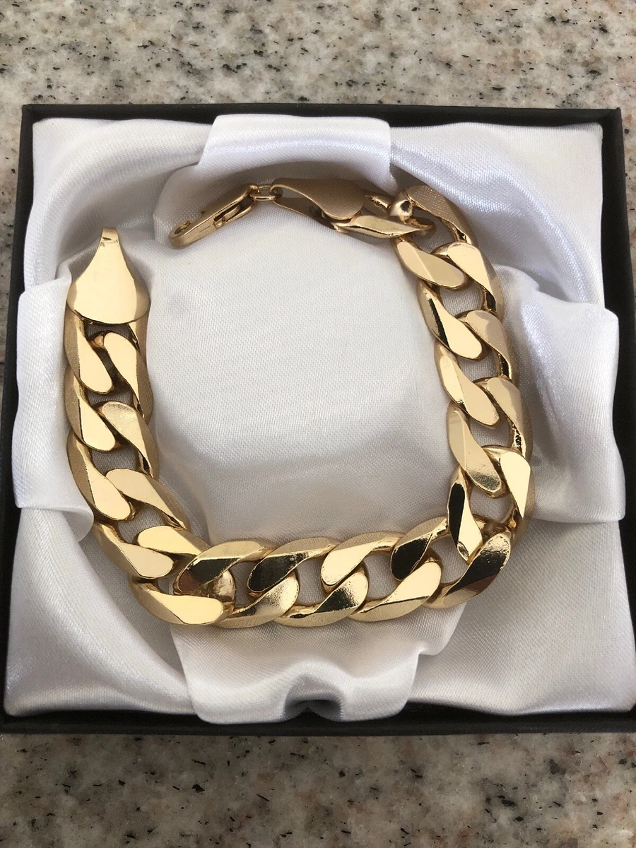 9ct Yellow Gold 8 Inch 17mm Plain & Patterned Curb Bracelet