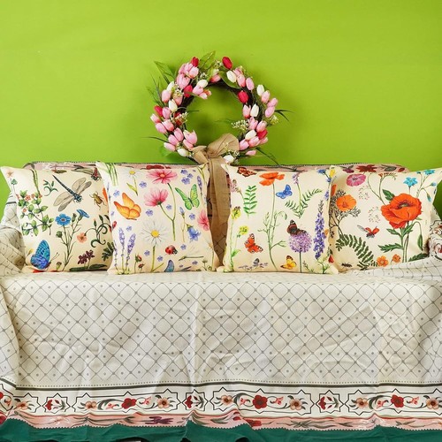 ONWAY Outdoor Waterproof Spring Summer Pillow Covers 18X18 Inch Set of 4 Floral - Picture 3 of 7