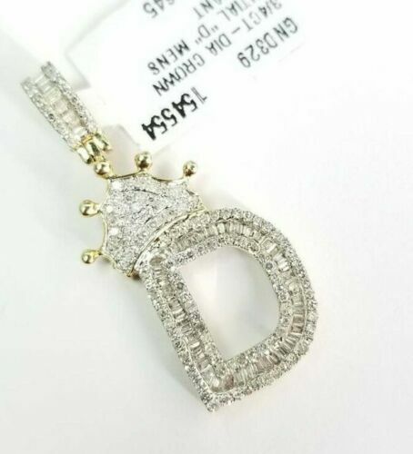 10K Gelbgold Baguette Diamant Krone D Buchstabe Charm Herren Anhänger 3/4 cttw - Bild 2 von 8